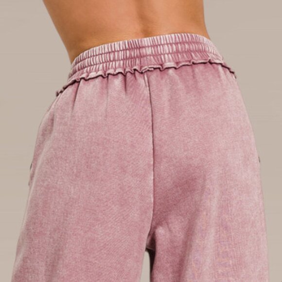 Casual Everyday Cozy Wide Leg Elastic High Waist Mineral Wash Wide Leg Pants - Picture 4 of 8